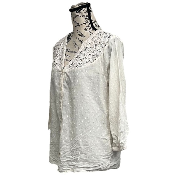 Lucky Brand Vtg Y2k Swiss Dot Crochet Blouse Boho Peasent Ethereal Beach Coastal - Picture 2 of 11
